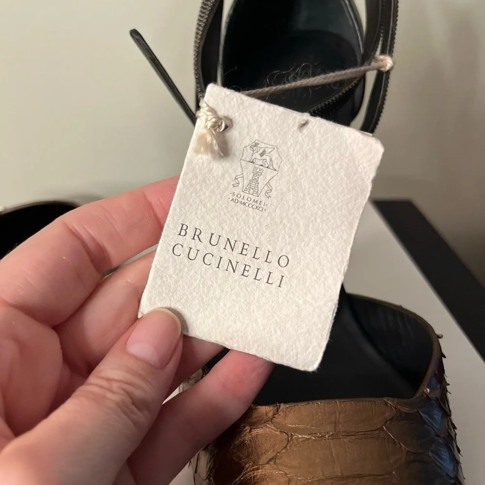 Brunello Cucinelli Bronze Python Heels - Picture 11 of 14